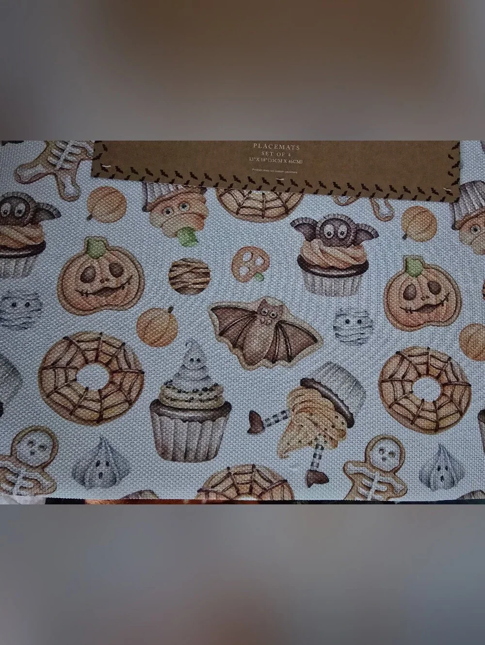 cupcakes & cashmere Halloween Treats Placemat Set - Cream, Brown, Orange